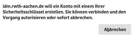 Screenshot des Pop-up Fensters, welches zum Aktivieren des Sicherheitsschlüssels auffordert.