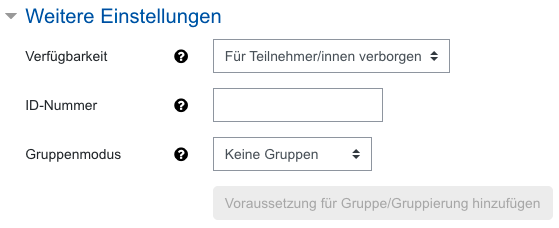 Screenshot Abstimmungs-Einstellungen, Kategorie Weitere Einstellungen