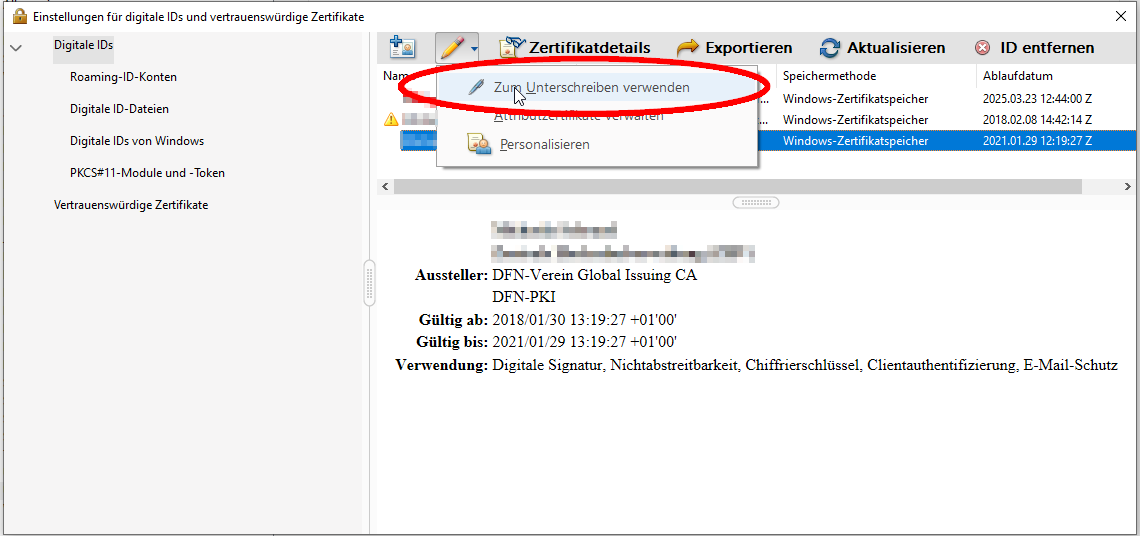 Digitale ID zum Unterschreiben verwenden Digitale ID zum Unterschreiben verwenden