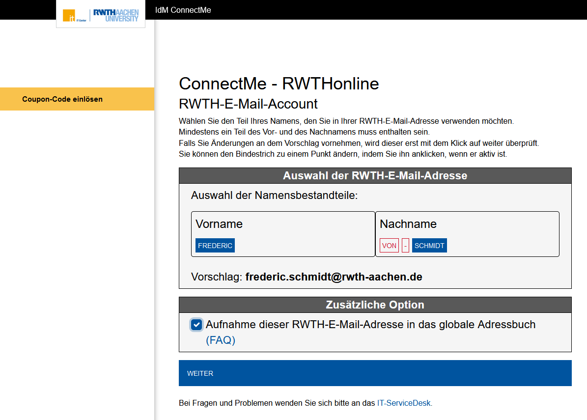 E-Mail-adresse auswählen E-Mail-adresse auswählen
