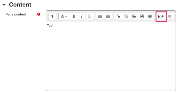 H5P button on content window H5P button on content window