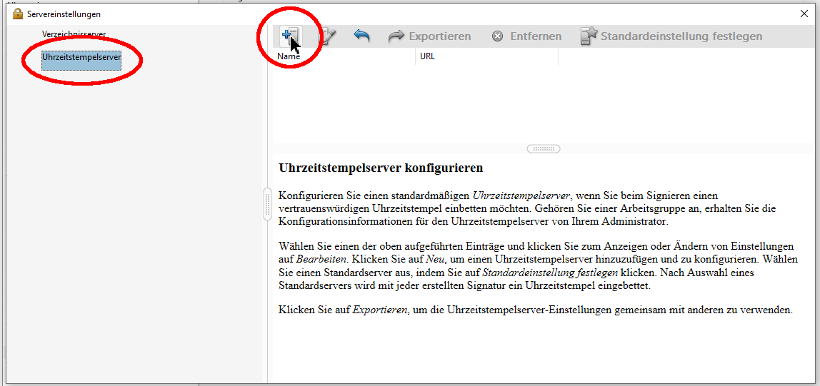 Uhrzeitstempelserver einstellen Uhrzeitstempelserver einstellen