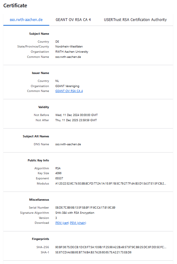 Certificate information