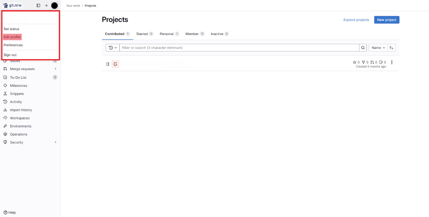 “Edit profile” is selected in the navigation bar “Edit profile” is selected in the navigation bar