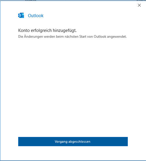 Bestätigung zum erfolgreichen Hinzufügen von dem E-Mail-Konto Bestätigung zum erfolgreichen Hinzufügen von dem E-Mail-Konto