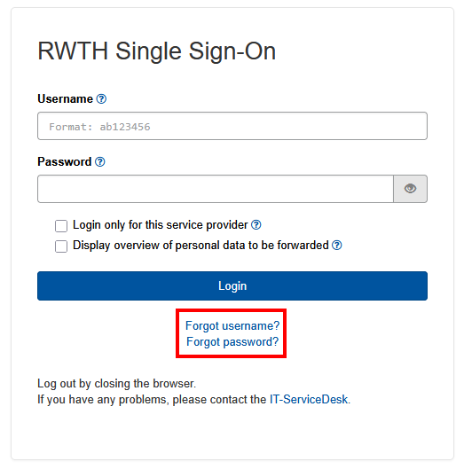 Screenshot of RWTH Single Sign-On.
