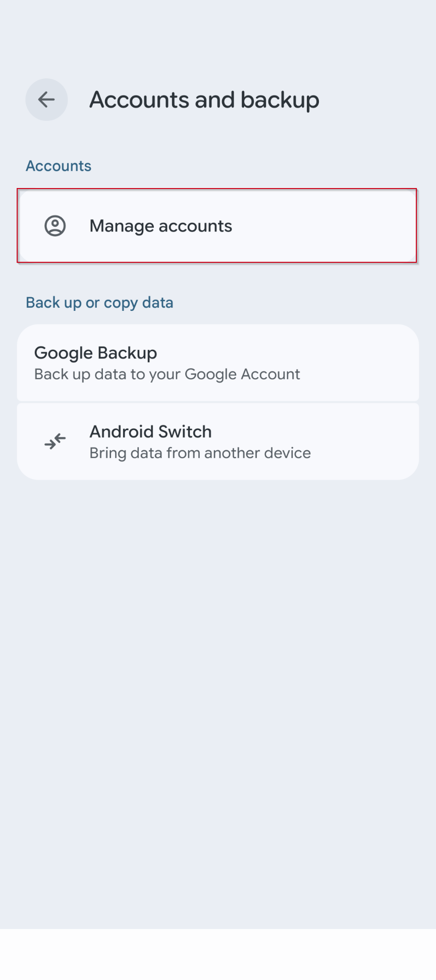 Manage accounts