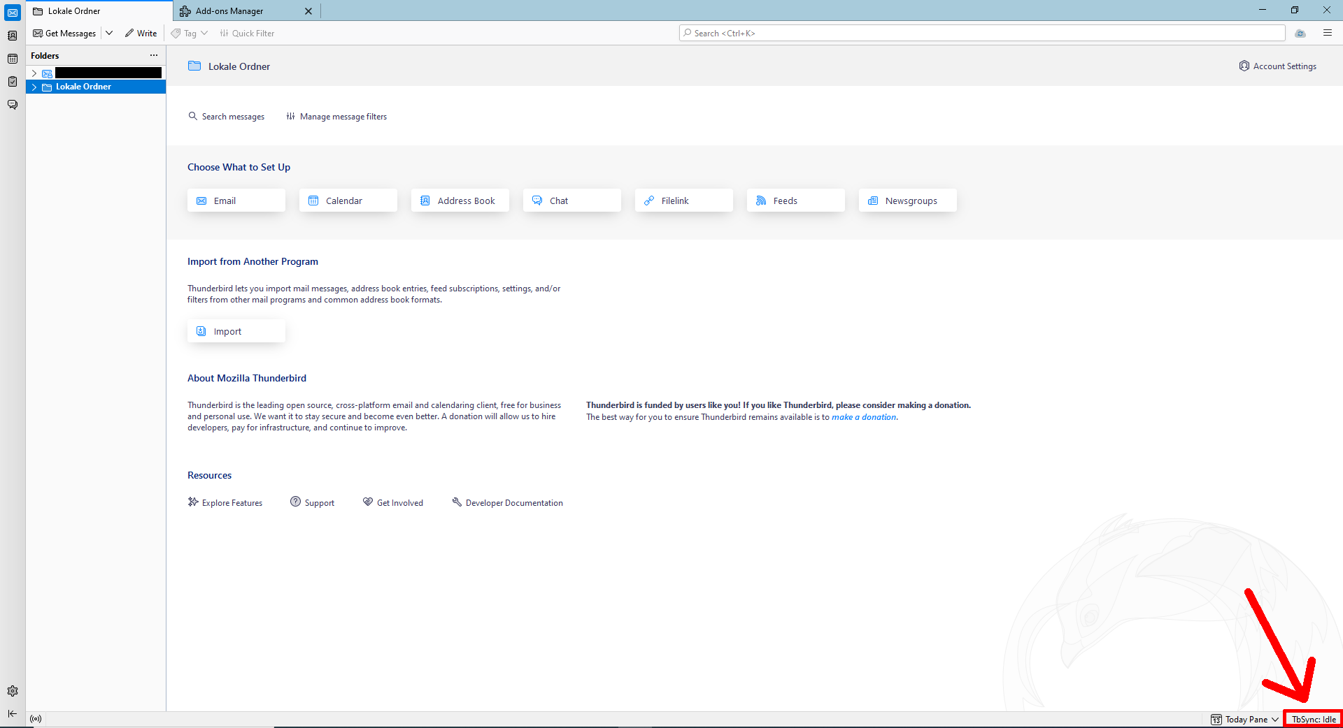 Select the TbSync status icon Screenshot of the Thunderbird interface, which graphically displays the selection of options from step 1.