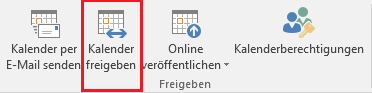 Screenshot der Navigationsleiste im Kalender Tab, welcher die Auswahl der Optionen aus Schritt 2 grafisch darstellt.