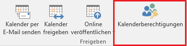 Screenshot der Navigationsleiste im Kalender Tab von Outlook, welcher die Auswahl der Optionen aus Schritt 2 grafisch darstellt.