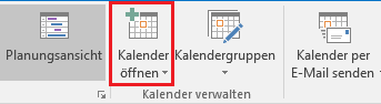 Screenshot der Navigationsleiste im Kalender Tab, welcher die Auswahl der Optionen aus Schritt 2 grafisch darstellt.