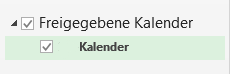 Screenshot der seitlichen Leiste im Kalender Tab, welcher die in Schritt 5 beschriebenen Optionen grafisch darstellt.