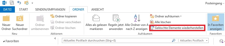 Wiederherstellung gelöschter Mails in Outlook 2