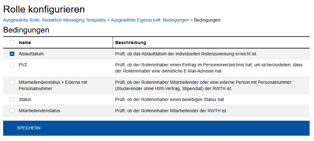 Screenshot für die Oberfläche "Rolle konfigurieren"