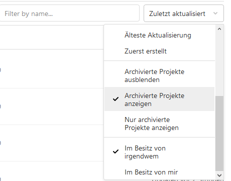 Anzeigen archivierter Projekte