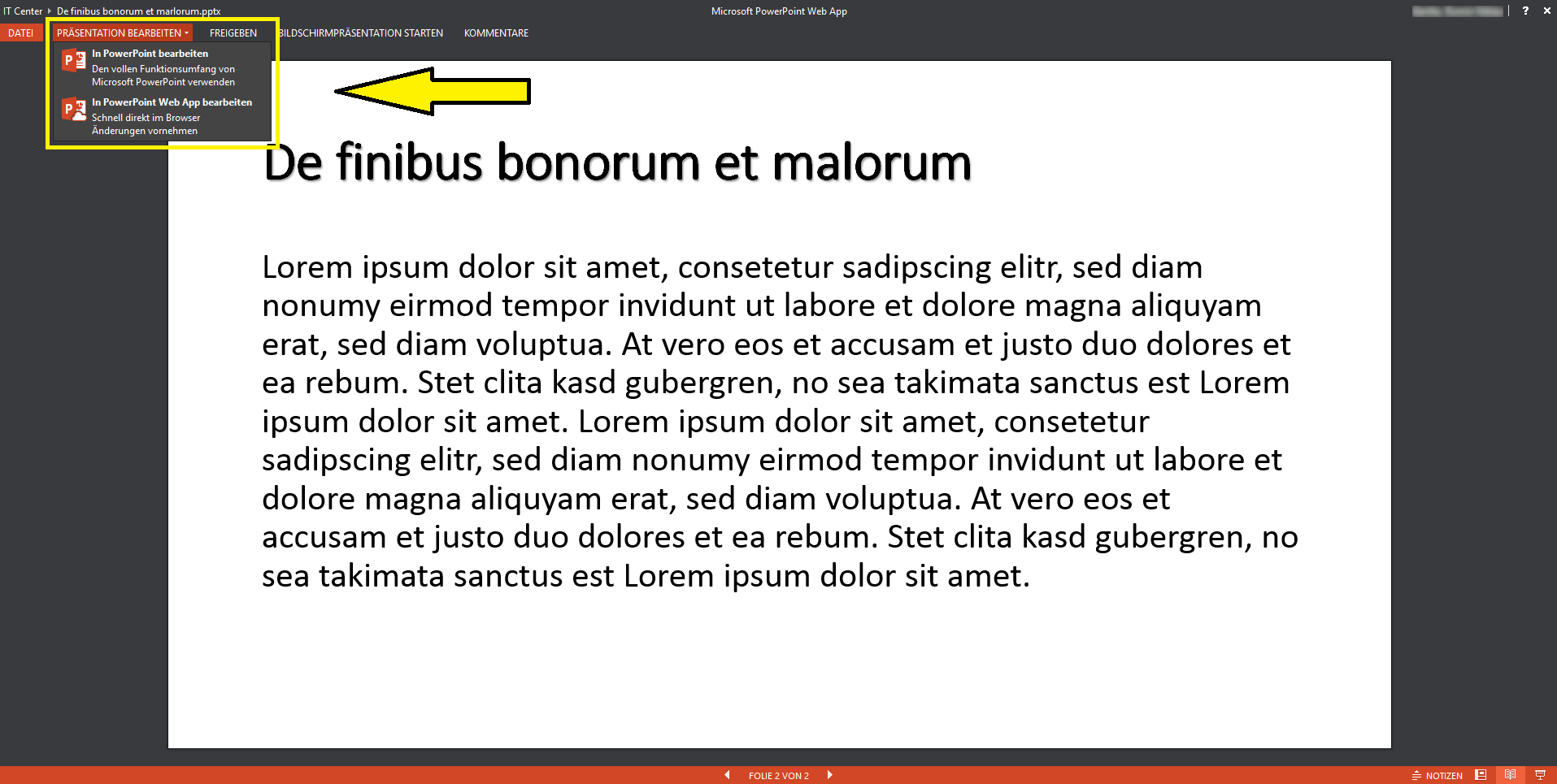 PowerPoint edit document tool