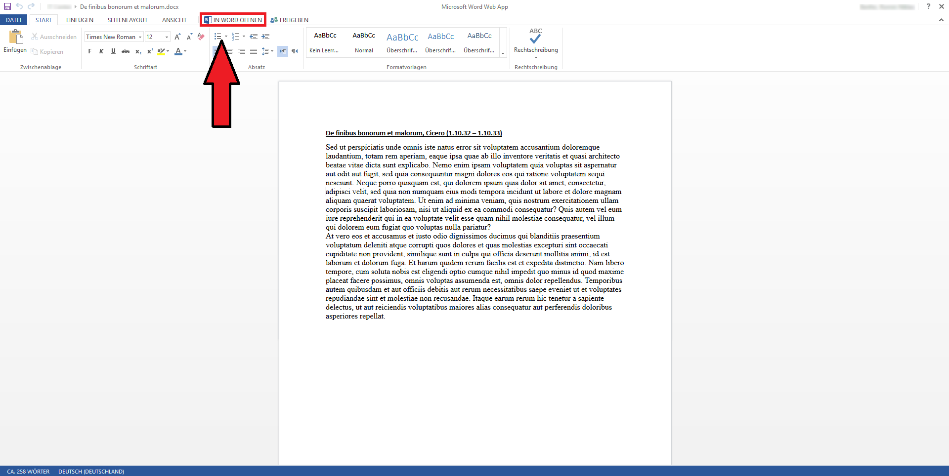 Word Dokument in lokaler Anwendung öffnen