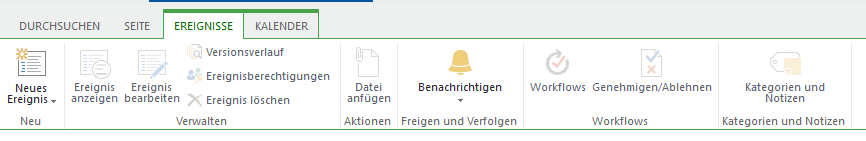 Menüband EREIGNISSE