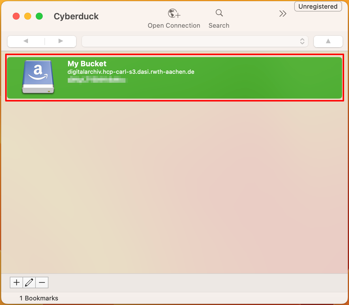 A view of the bookmark created in step 2 in the main menu. The bookmark is displayed with the selected nickname.