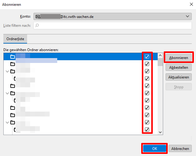 Häkchen neben die Ordner setzen um sie zu abonnieren