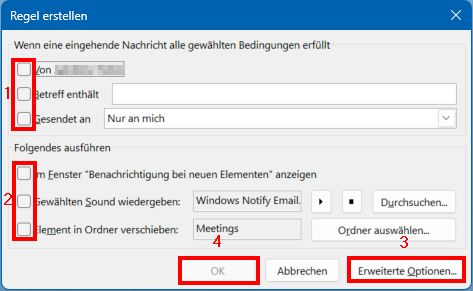 Screenshot of the “Create rule” window, which graphically displays the selection of options from step 3 