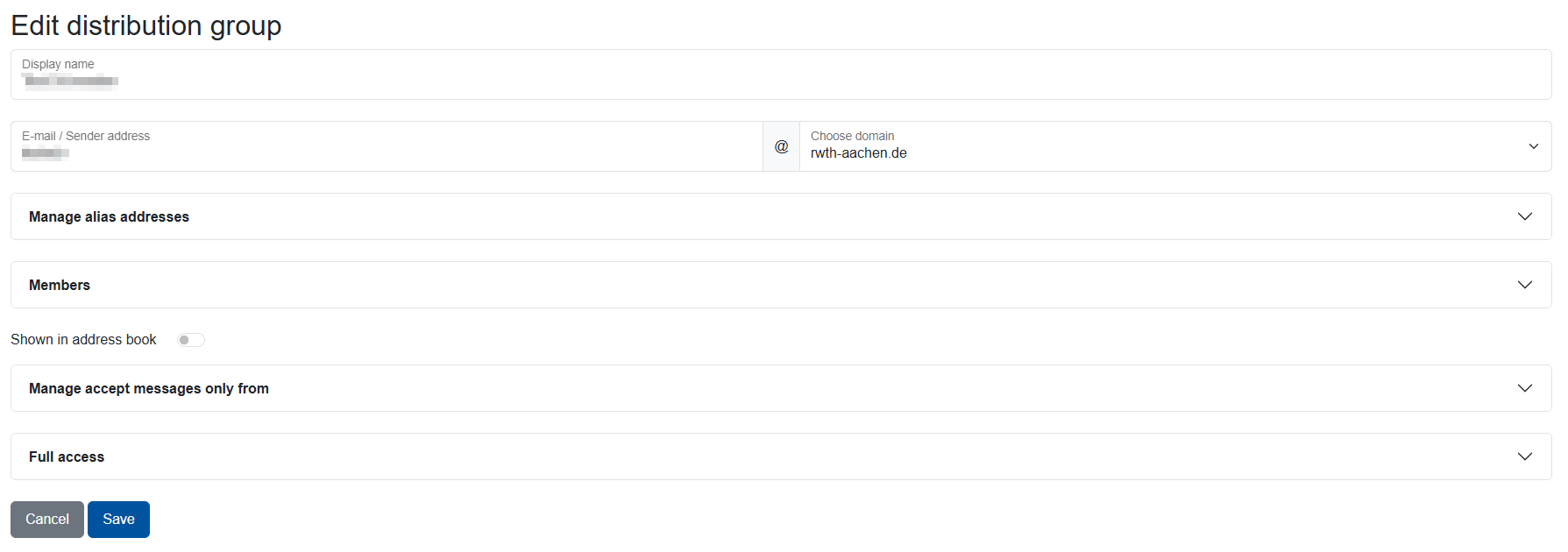 Screenshot of the "Edit distribution group" overview.