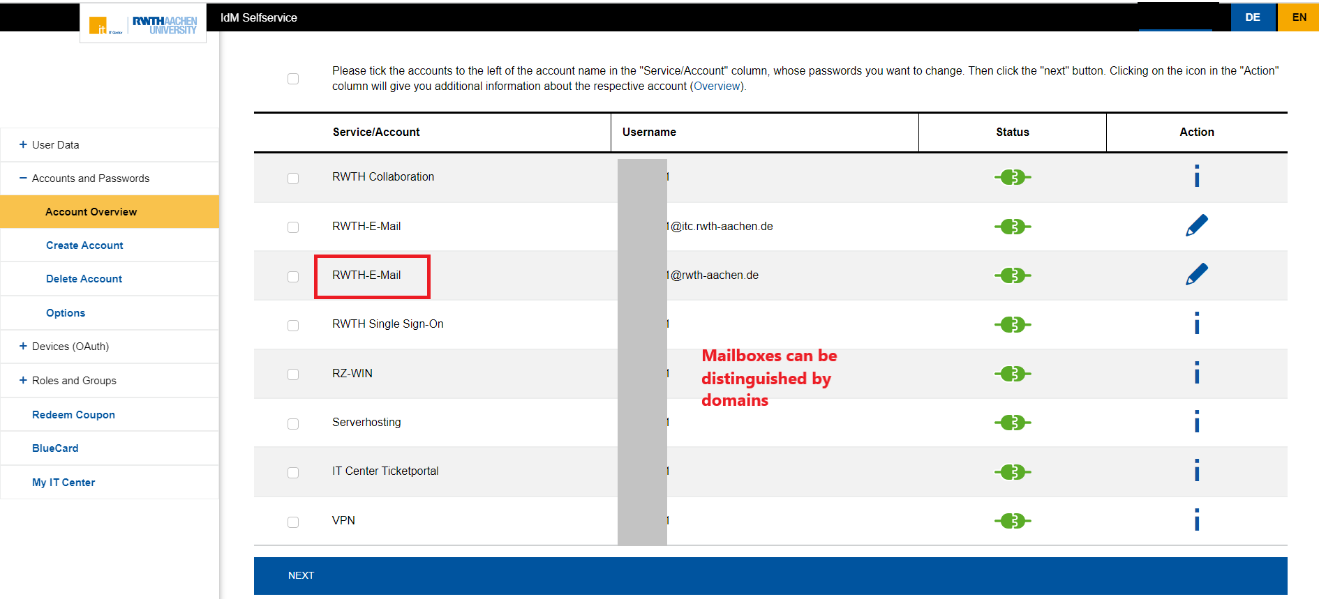 Password change RWTH Service account