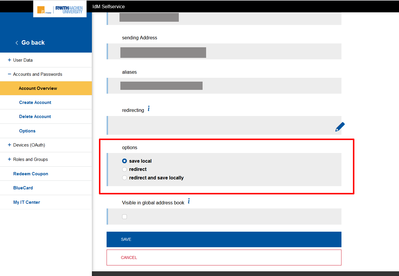 Redirect configuration