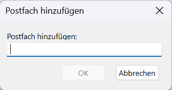 Screenshot der Outlook-Oberfläche mit der Option zum Hinzufügen eines Postfachs. Der Name von dem Postfach oder der Person kann in das leere Textfeld eingetippt werden.