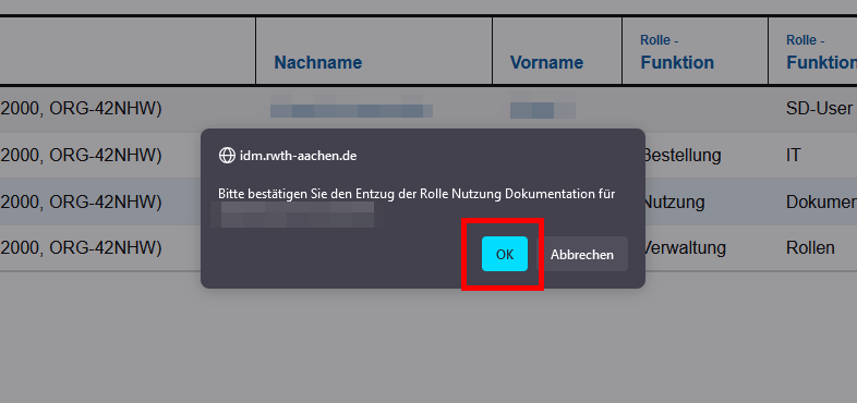 Screenshot des Pop-Up-Fensters "idm.rwth-aachen.de". Sie können entweder "OK" oder "Abbrechen" auswählen.