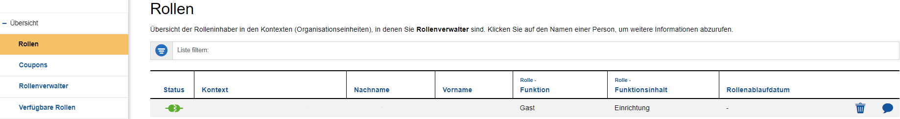 Rollenverwaltung Übersicht