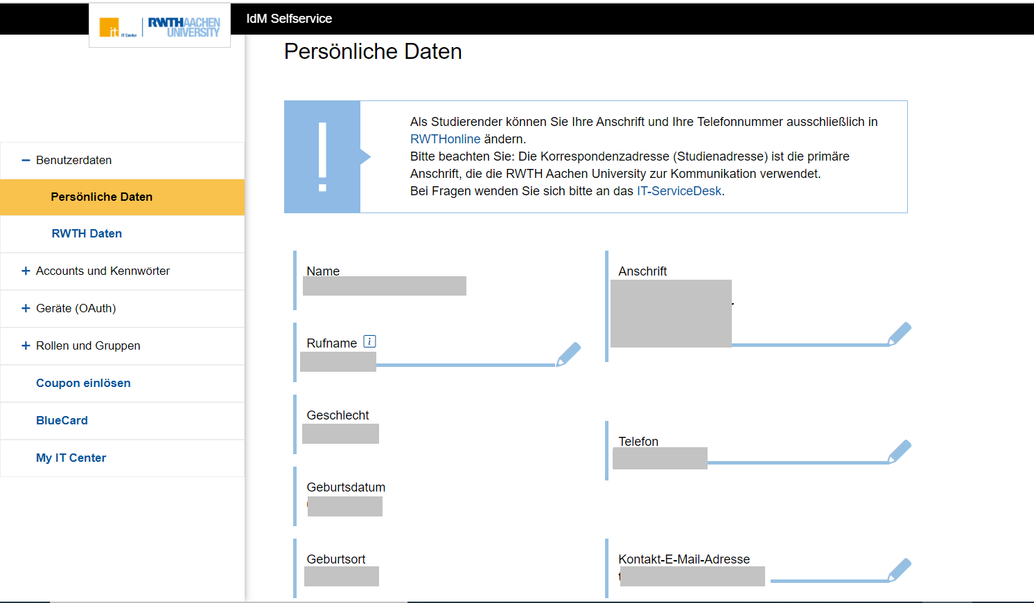 Persönliche Daten ändern