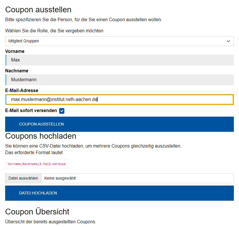 Coupon ausstellen