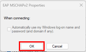 Screenshot of the pop-up window EAP-MSCHAPv2 properties. 