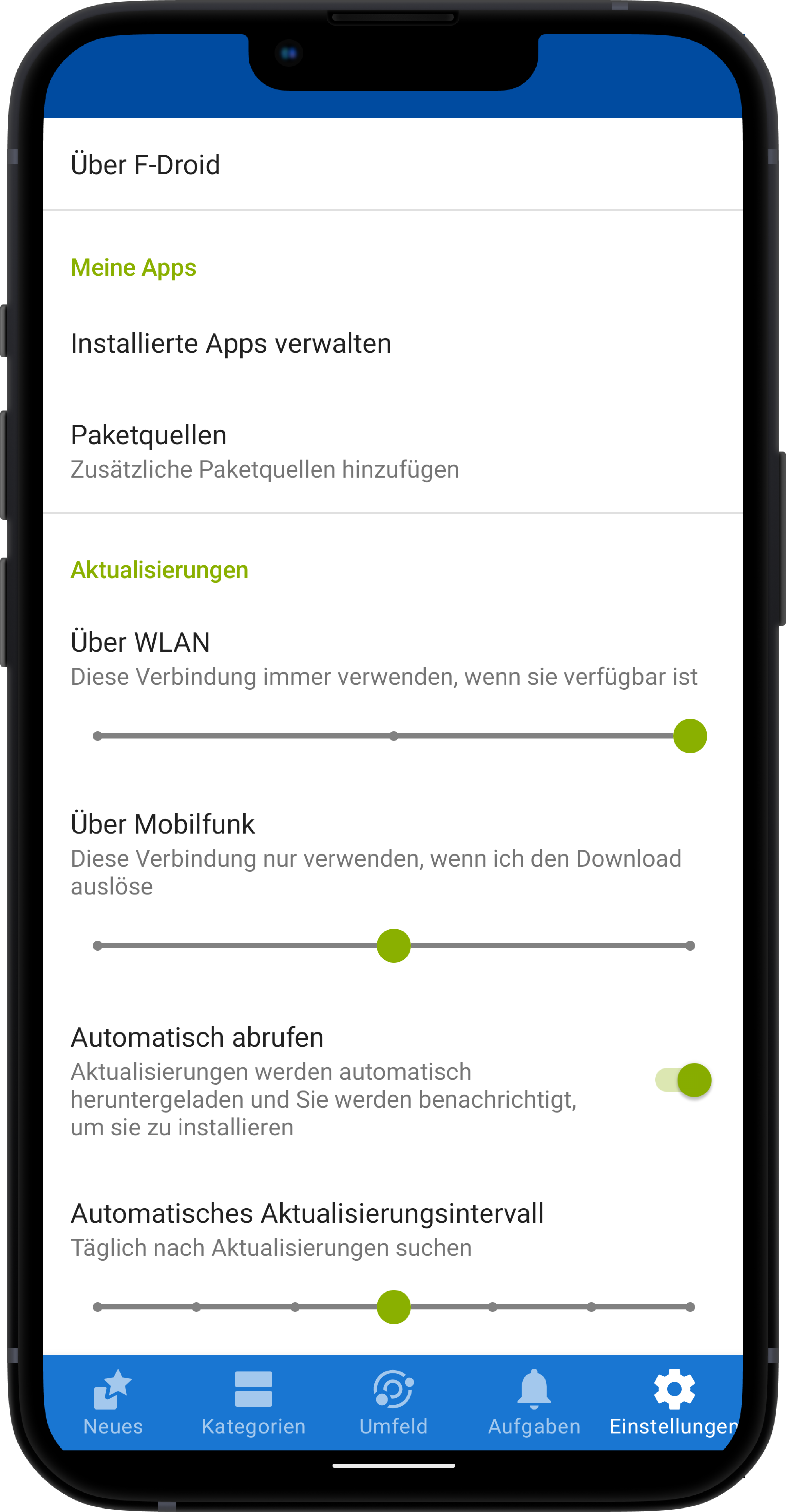 Einstellungen von F-Droid