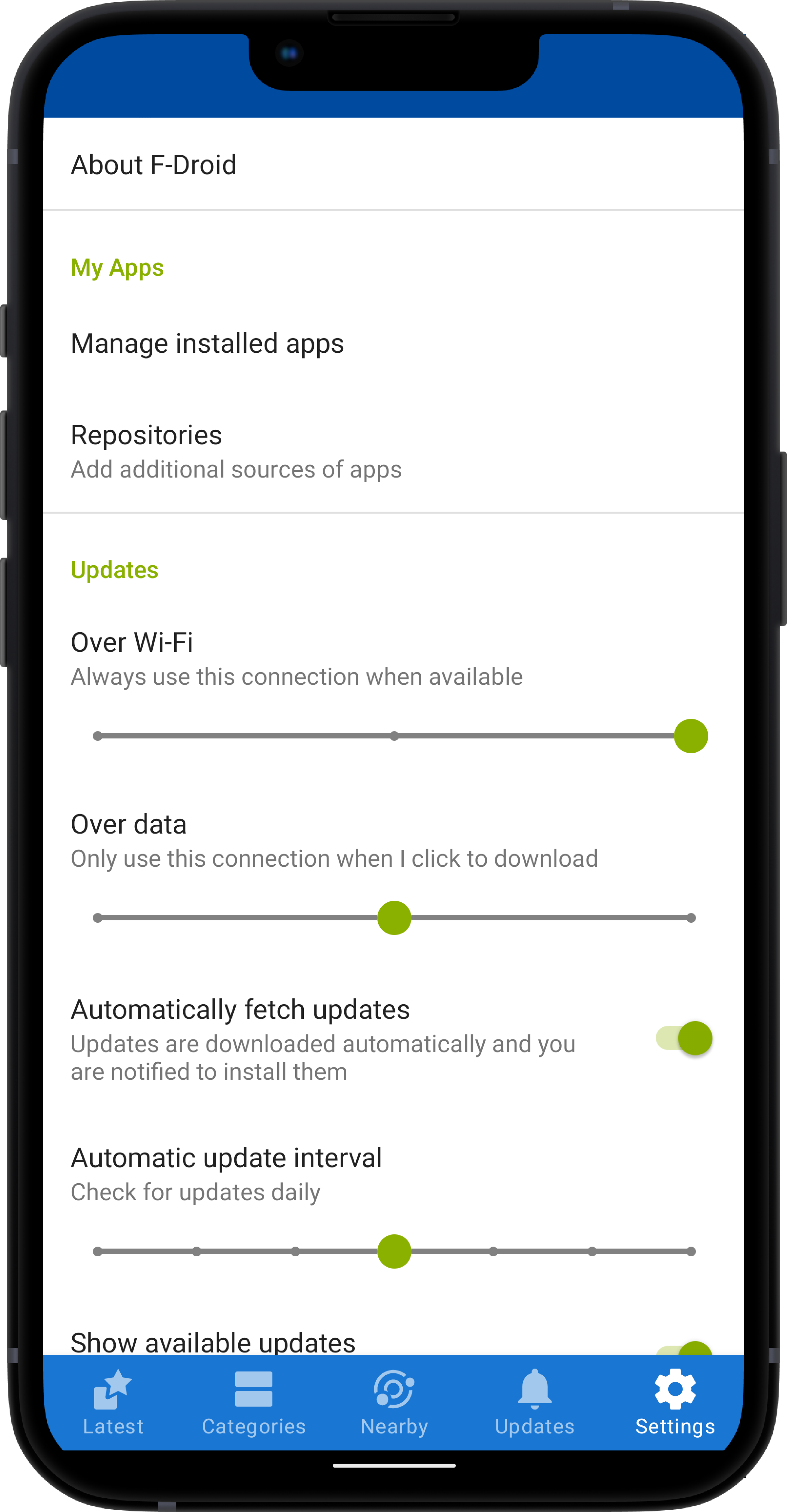 F-Droid settings