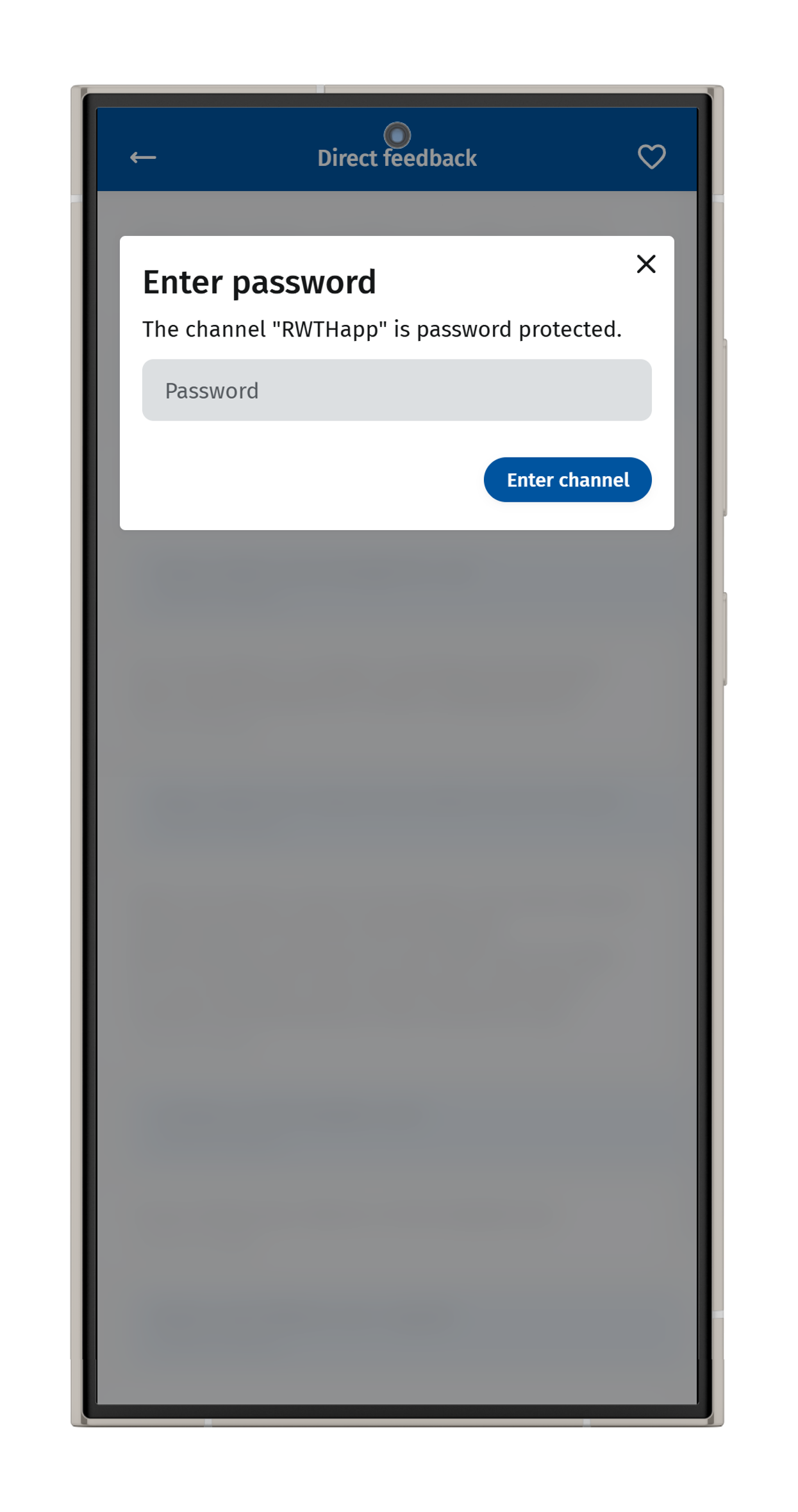 Screenshot of the student view of direct feedback in RWTHapp. The pop-up window "Enter password" appears.
