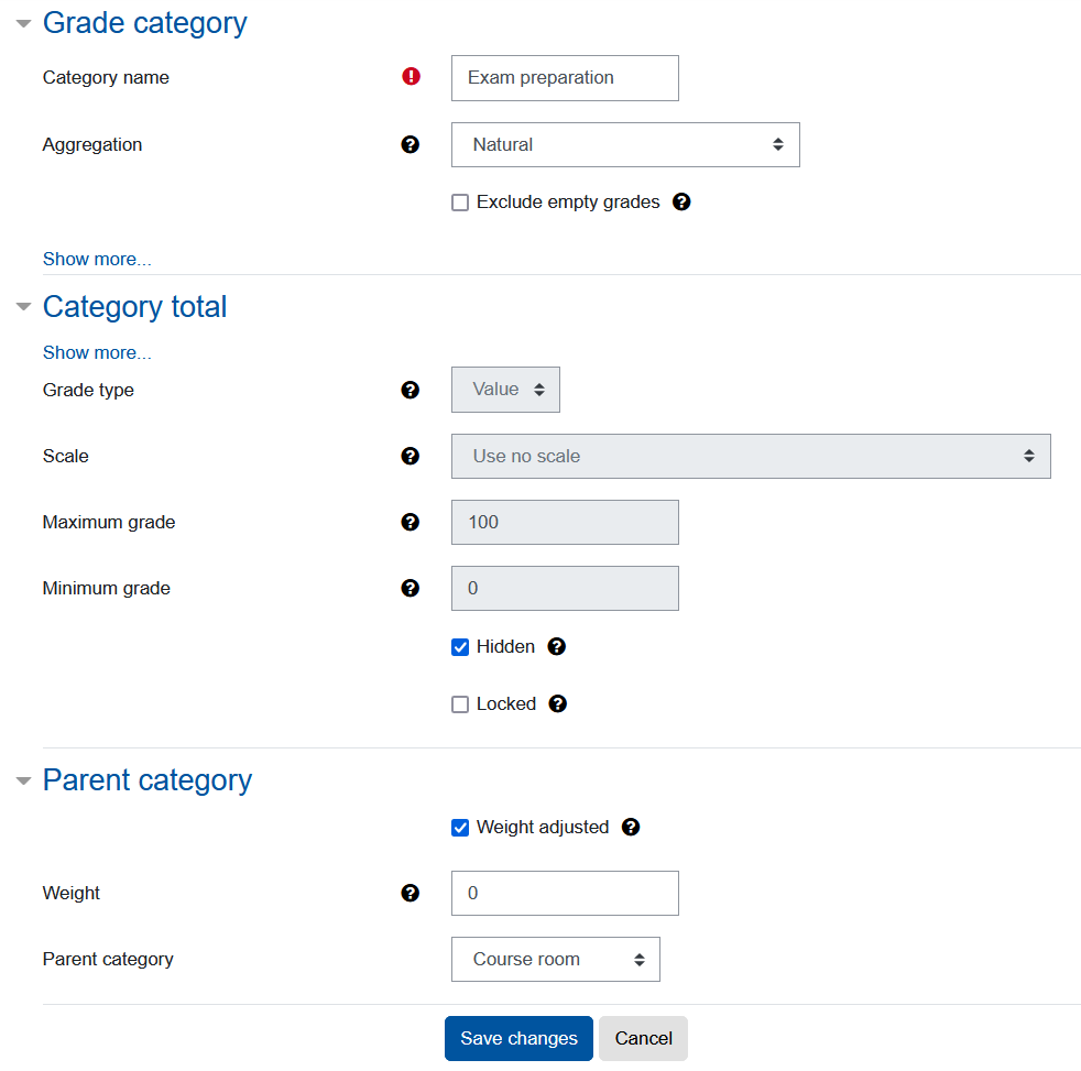 Screenshot Setting of the catagory