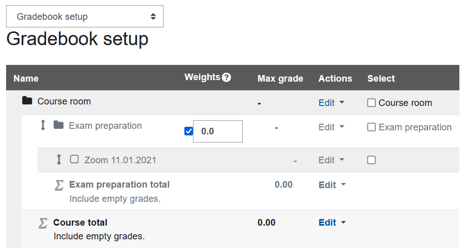 Screenshot of new grade item in Gradebook setup