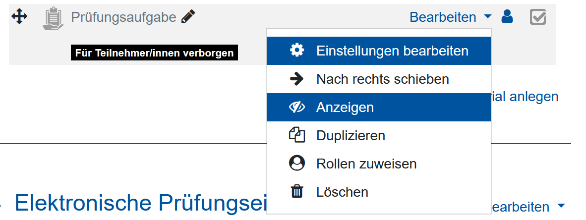 Screenshot Option "Anzeigen"