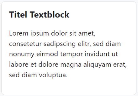 Der Bildschirmausschnitt zeigt einen Textblock. Dieser enthält den Titel "Titel Textblock" sowie einen fünfzeiligen Lorem ipsum-Text um die Darstellung beispielhaft zu visualisieren. Ein Link ist nicht abgebildet.