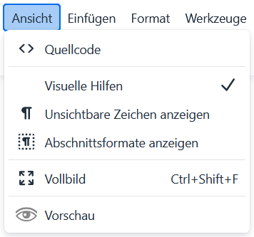 Screenshtot: Menü "Ansicht"