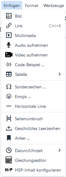 Menü "Einfügen"