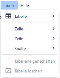 Menü "Tabelle"