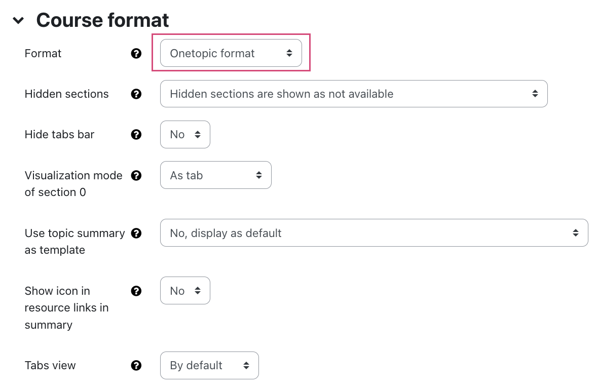 Course format settings