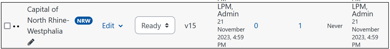 An embedded question with the ID number "NRW"