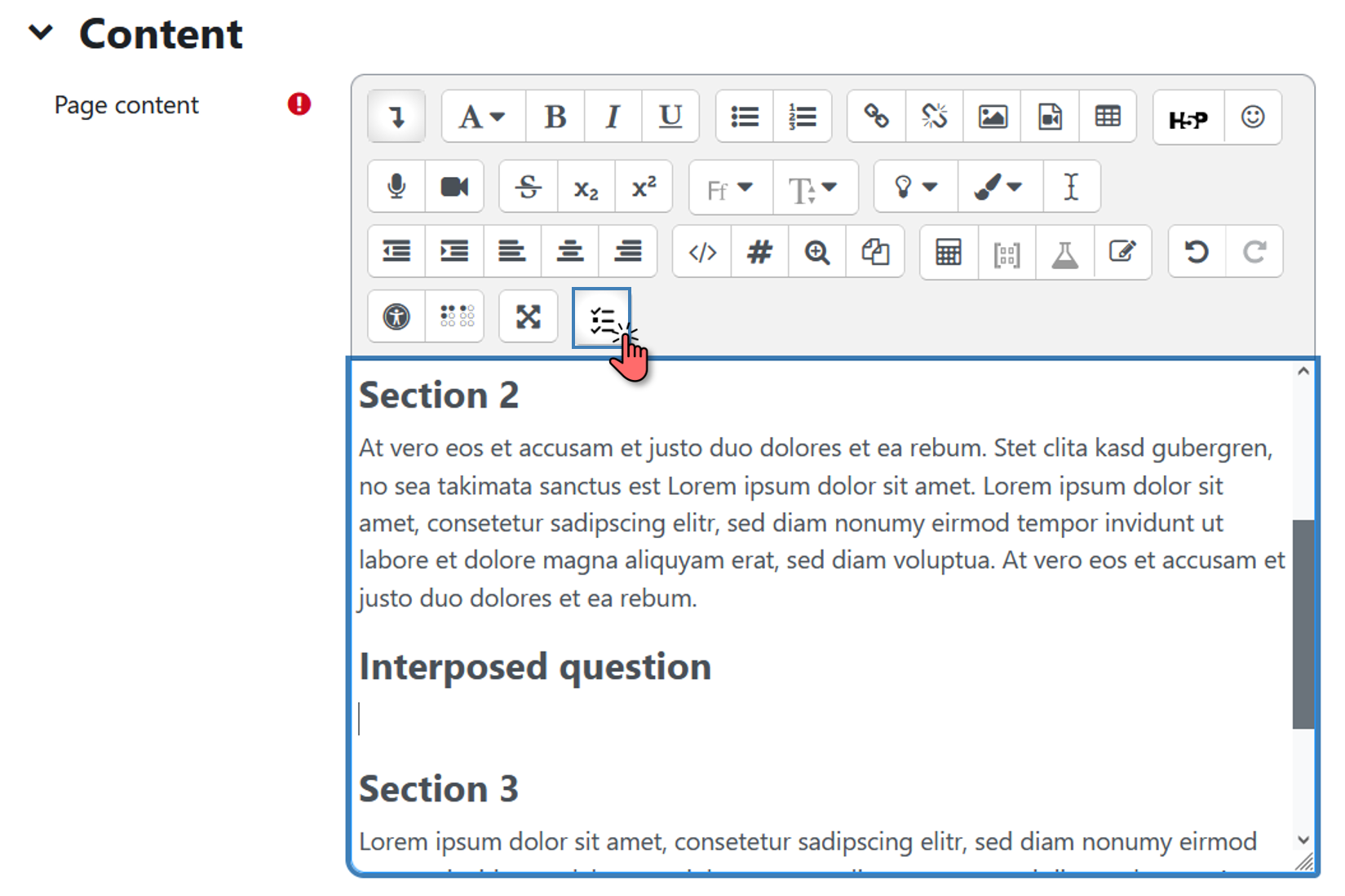 Embedding a question in the text editor