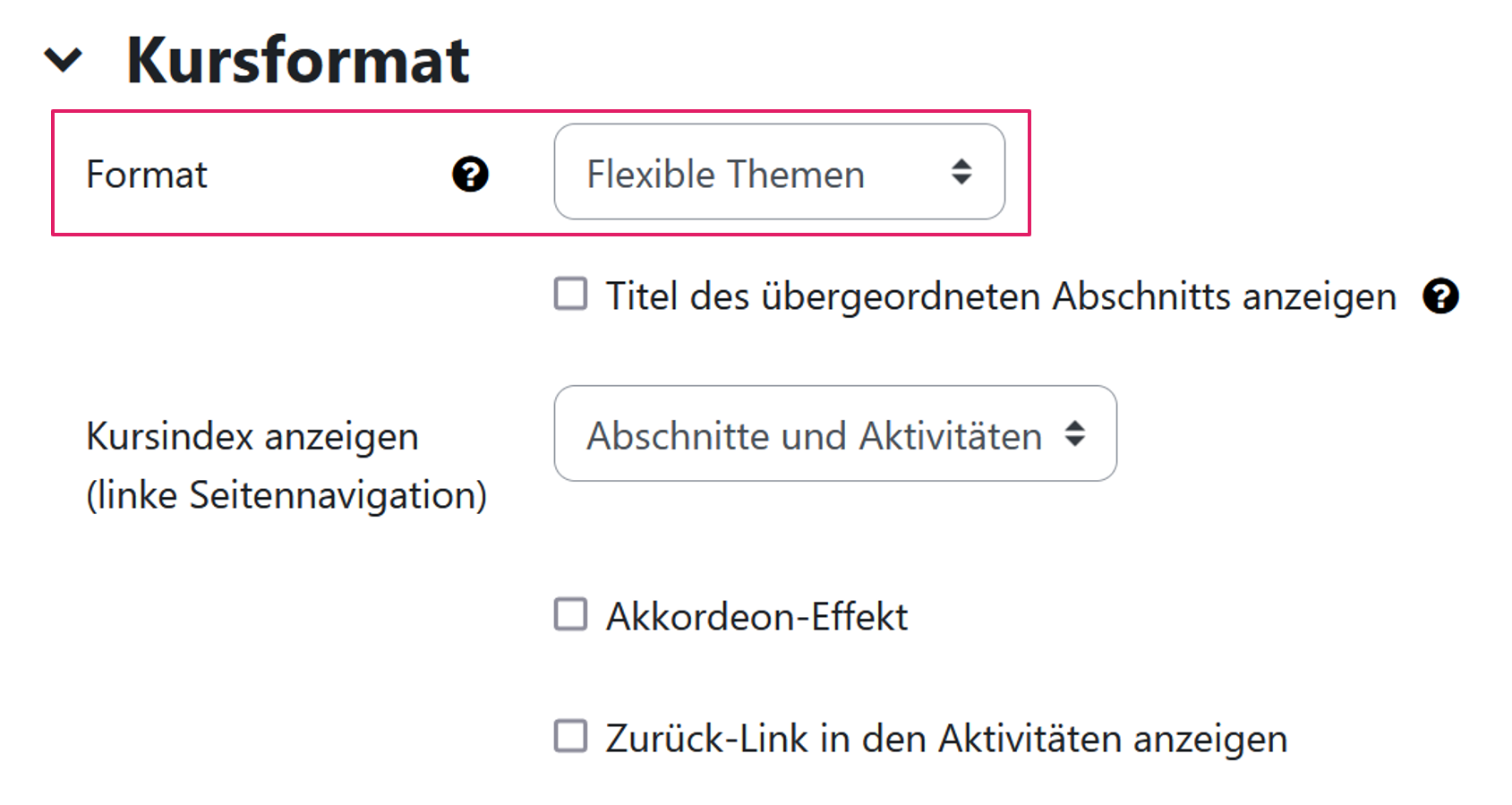 Kursformat Einstellungen