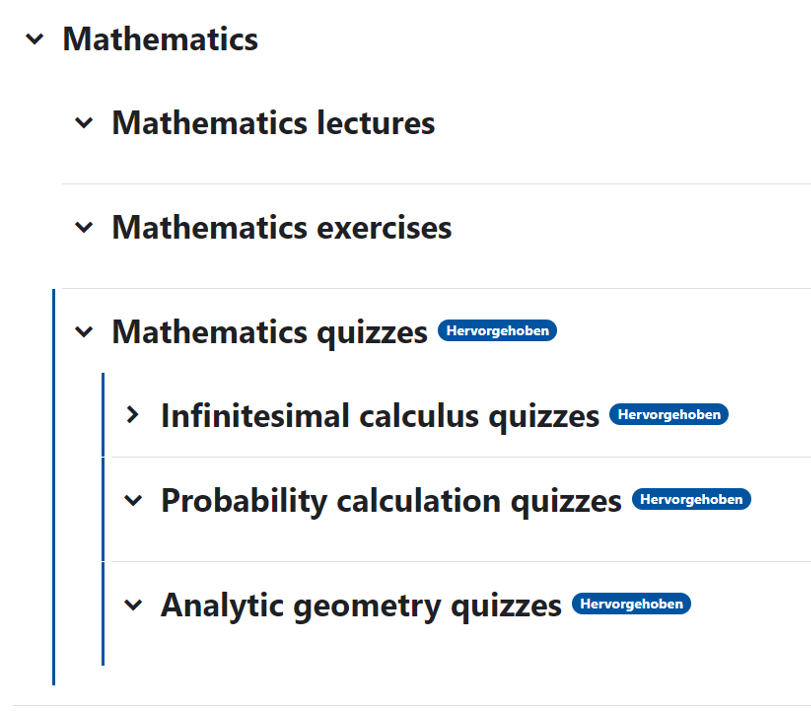 A highlighted section with subsections that were also highlighted