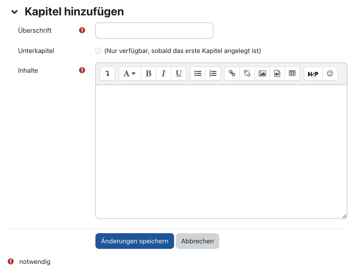 Kapitel hinzufügen Seite